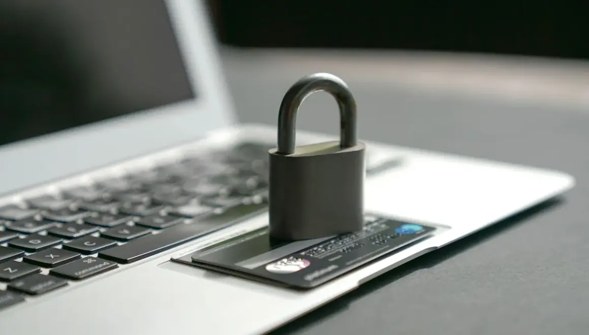 Cadeado metálico sobre teclado de notebook